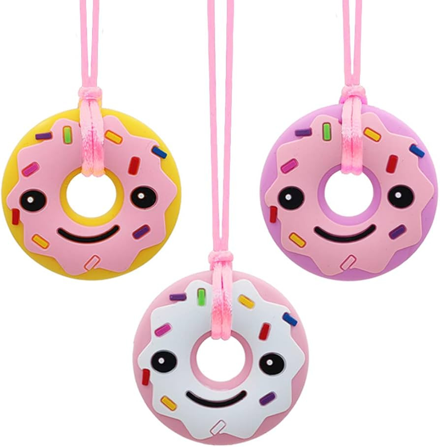 Sensory Chew Necklace for Adult, 3 Pack Silicone Donut Chewing Necklace for Teens Chewers, Anxiet... | Amazon (US)