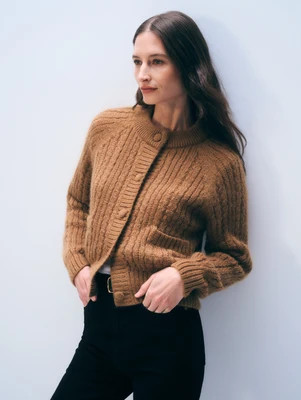 Mohair Blend Cardigan | Camel Brown | White and Warren
