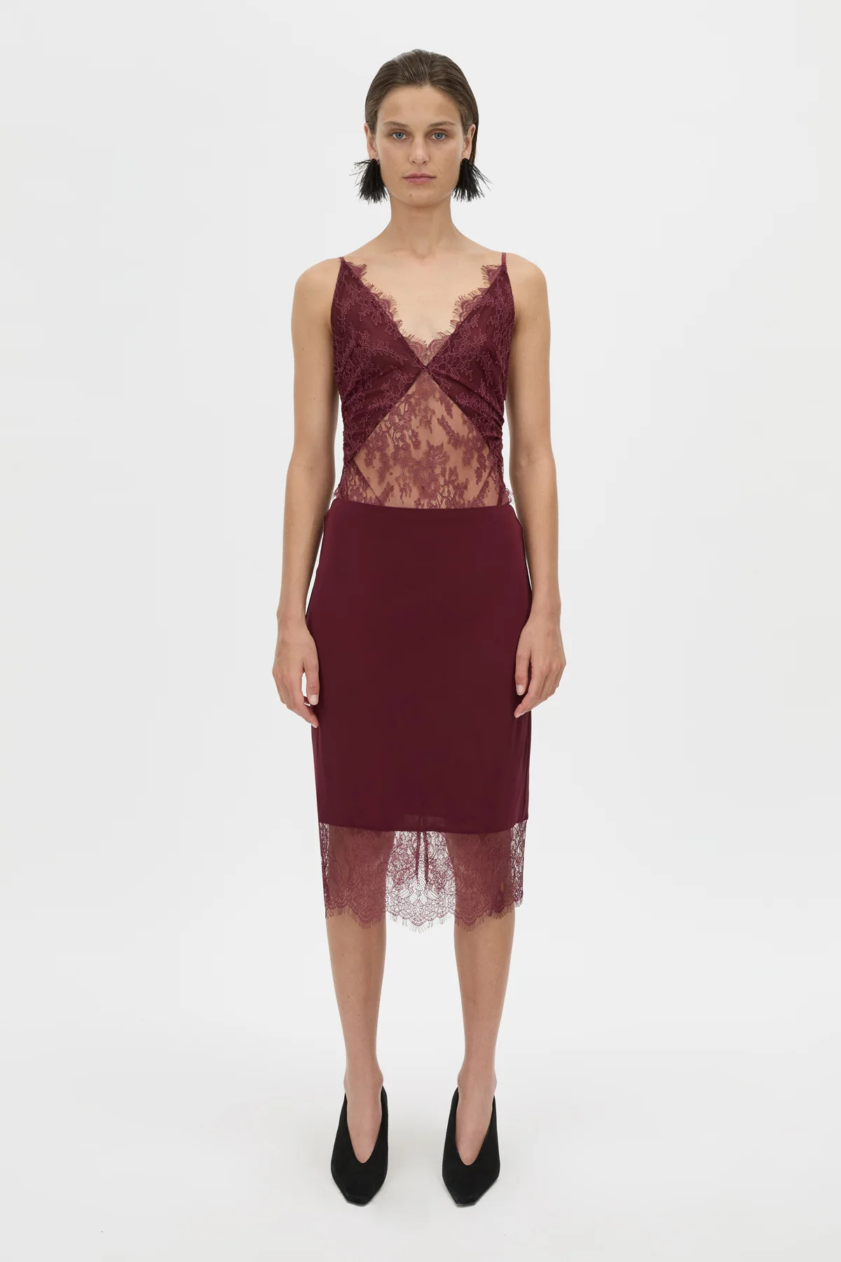 Cora V Neck Lace Bodysuit in Burgundy - CAMILLA AND MARC\u00ae C&M | CAMILLA AND MARC (ANZ)