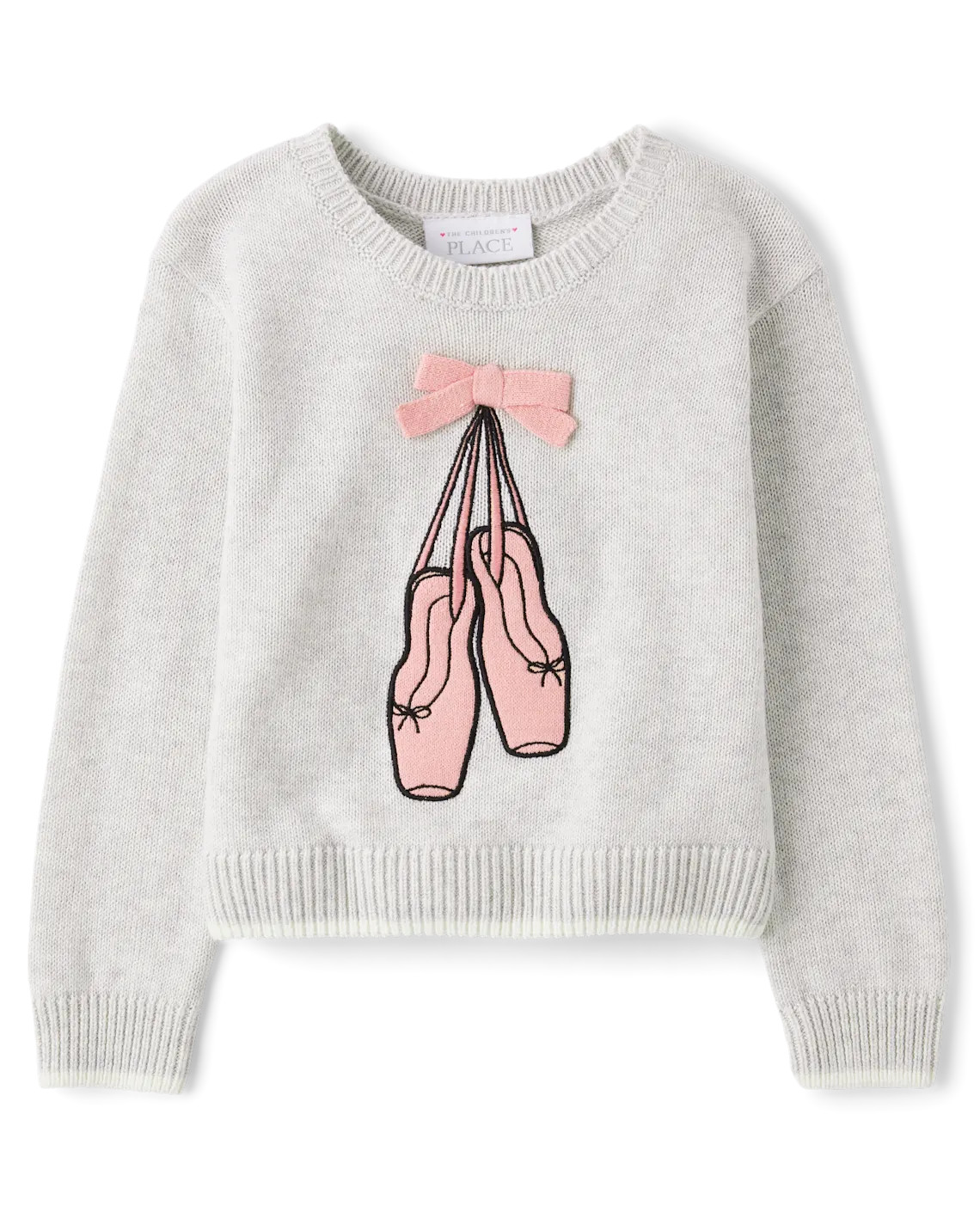Toddler Girls Embroidered Ballet Slippers Sweater - gray | The Children's Place