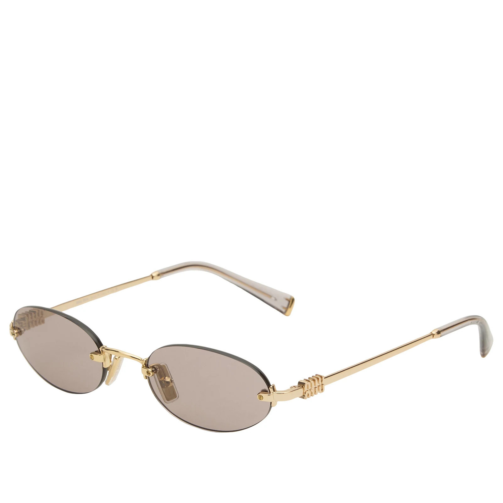Miu Miu Eyewear Women's A54S Logo Sunglasses in Gold/Light Purple Brown | END. Clothing