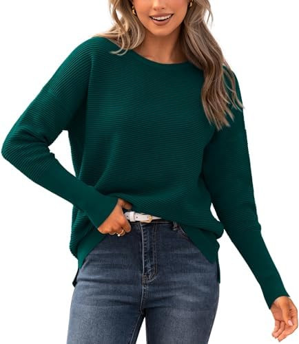 BTFBM Fall Sweaters for Women 2025 Casual Long Sleeve Sweater Striped Loose Fit Pullover Tops | Amazon (US)