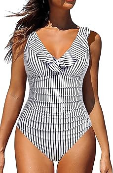 Holipick Women One Piece Swimsuits Tummy Control Bathing Suit Ruffle V Neck Swimwear Slimming Mon... | Amazon (US)