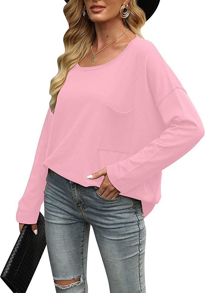Women Oversized Crewneck Batwing Long Sleeve Side Slit Ribbed Knit Pullover Sweater Top | Amazon (US)