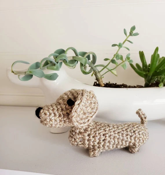 Dachshund Crocheted Toy Fawn Blonde Amigurumi Small Crochet - Etsy | Etsy (US)