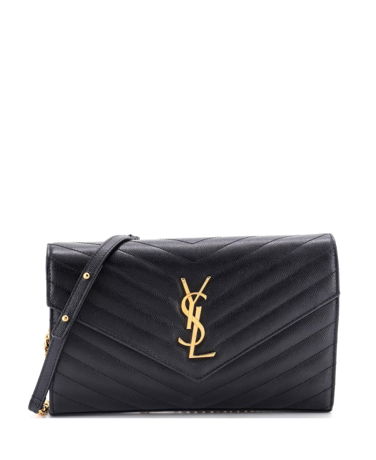 Pre-Owned Saint Laurent Medium Classic Monogram Wallet on Chain Matelasse Chevron Leather - Black | Macy's