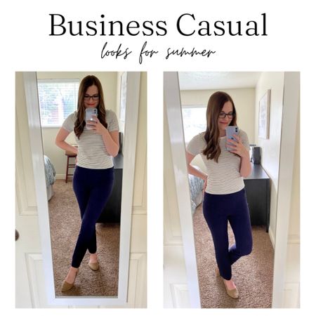 Such a comfy business casual look for summer ☀️ The pants are pull-on with an elasticized waistband, so they are quite comfy. I’m wearing a small tall in the top, an 8 in the pants, and an 8 in the flats as well. 

#LTKsalealert #LTKworkwear #LTKunder100