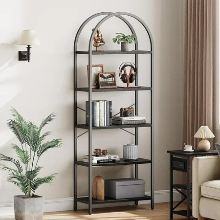 Yesfashion Bookshelf 5 Tier Bookcase Arched Display Racks Tall Standing Bookshelves Mental Frame Open Storage Rack Shelf Large Black Book Shelf for Bedroom, Living Room, Home Office,Black | Walmart (US)