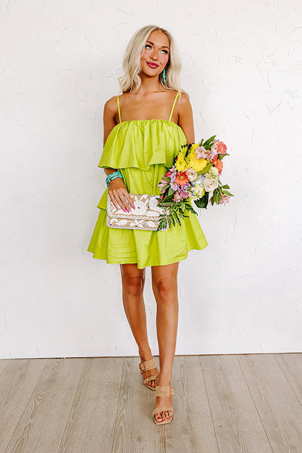 All The Attention Tiered Mini Dress In Lime Punch | Impressions Online Boutique