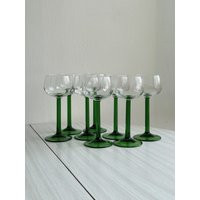 Set Of 8 Vintage Wine Glasses With Green Stem, Glass Stemware, Elegant Dinnerware For Parties & Entertaining, Retro French Tableware | Etsy (US)