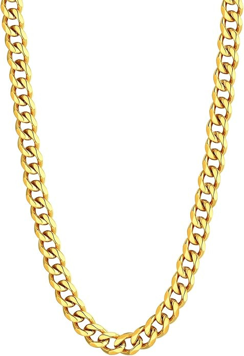 U7 Diamond Cut Miami Cuban Link Chain for Men Women Stainless Steel Curb Chain Necklace, Cool Hip... | Amazon (US)