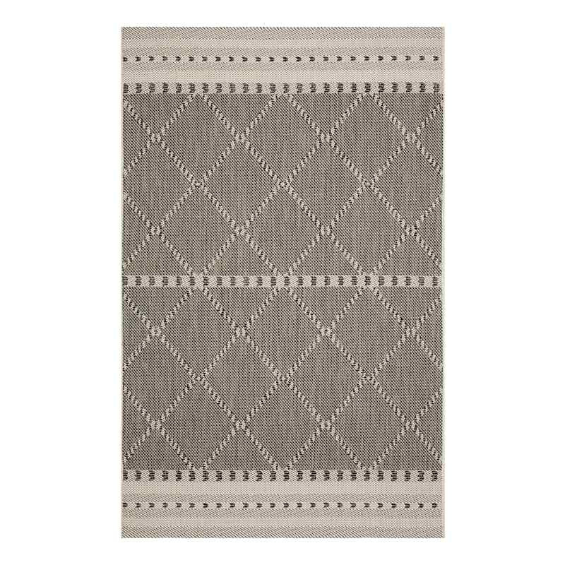 (E301) Oasis Ecru & Black Diamond Design Indoor & Outdoor Area Rug, 8x10 | At Home