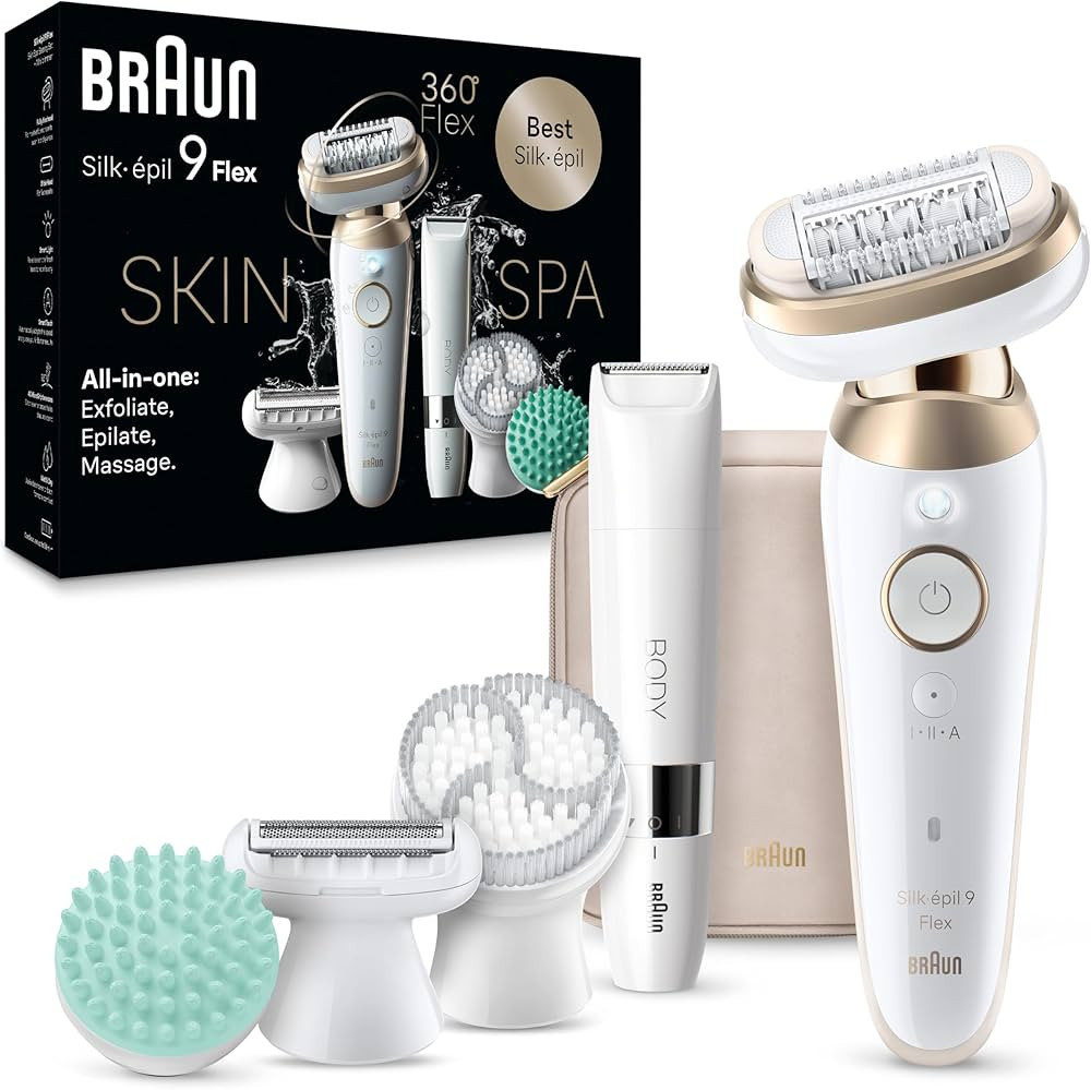 Braun Epilator Silk-épil 9 Flex SkinSpa, Hair Removal Device, 360 Flex and Pivoting Head, Wet an... | Amazon (US)