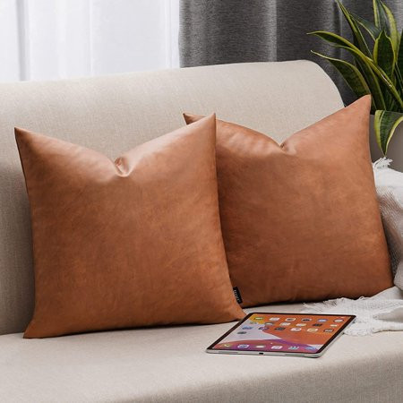 Faux Leather Pillow Covers Set of 2 Leather Pillow Covers 20x20 Inch Modern Farmhouse Luxury Decorat | Walmart (US)