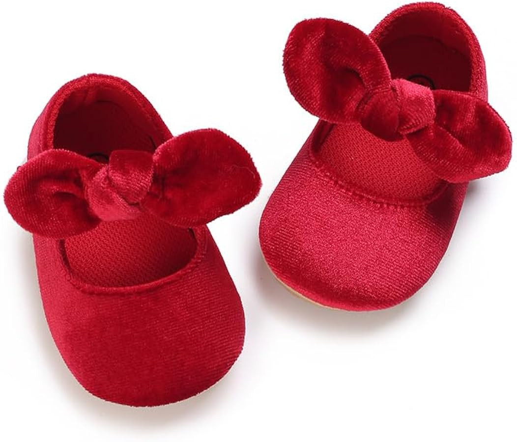 Baby Girls Mary Jane Velvet Flats Anti-Slip Soft Rubber Sole Toddler Bowknot Princess Dress Newbo... | Amazon (US)