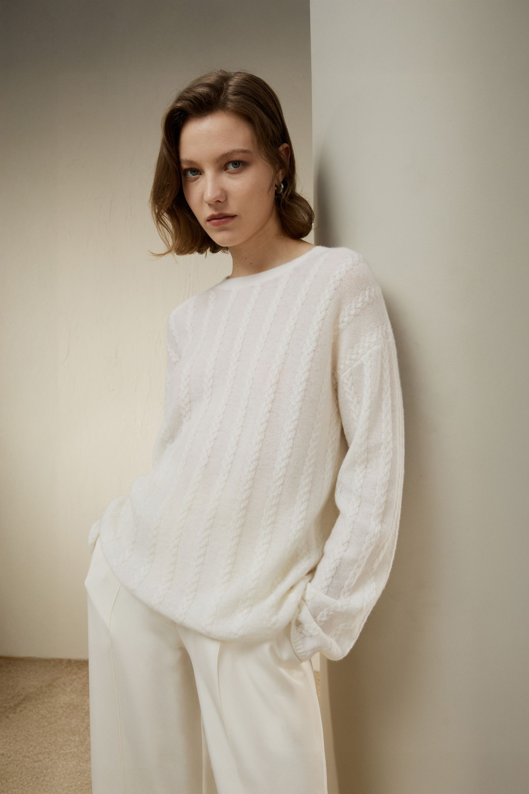 Semi-Sheer Cable-knit Cashmere Sweater | LilySilk
