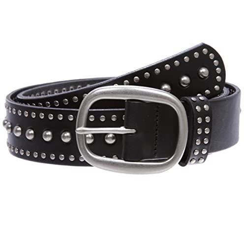 Ladies Oval Buckle Metal Circle Studded Leather Belt, Black | 30" | Amazon (US)