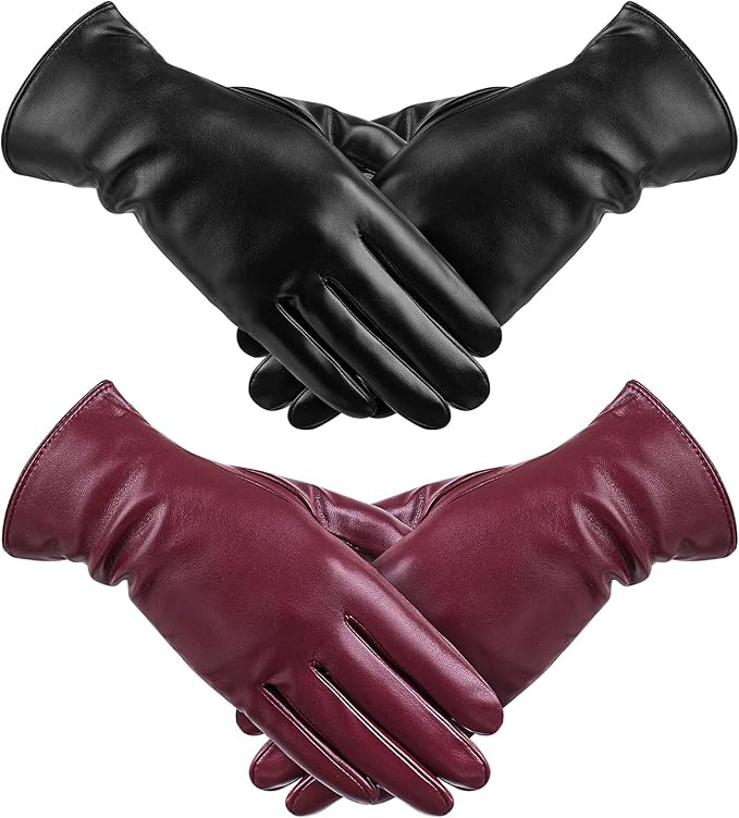 Leather Gloves for Women 2 Pack, Womens Gloves for Cold Weather Wool Lined, Winter Gloves Women T... | Amazon (US)