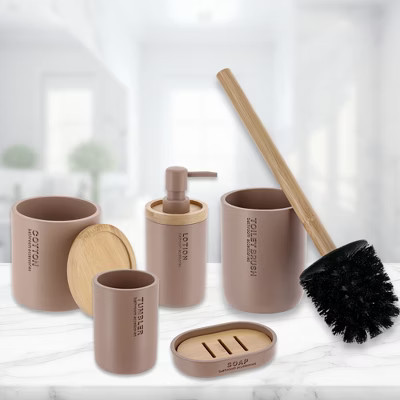 Evideco French Home Goods Cappuccino Bathroom Essentials Set with Natural Bamboo - 5 pieces | Target
