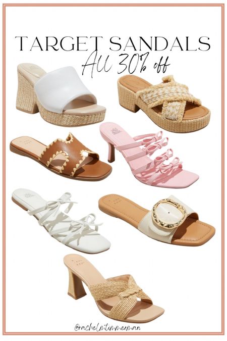 All of these target sandals are NEW and 30% off right now with Target circle week 🙂 absolutely loving them. All different styles and heel heights. 

Target style. LTK sale alert. Target circle week. LTK under 50. 