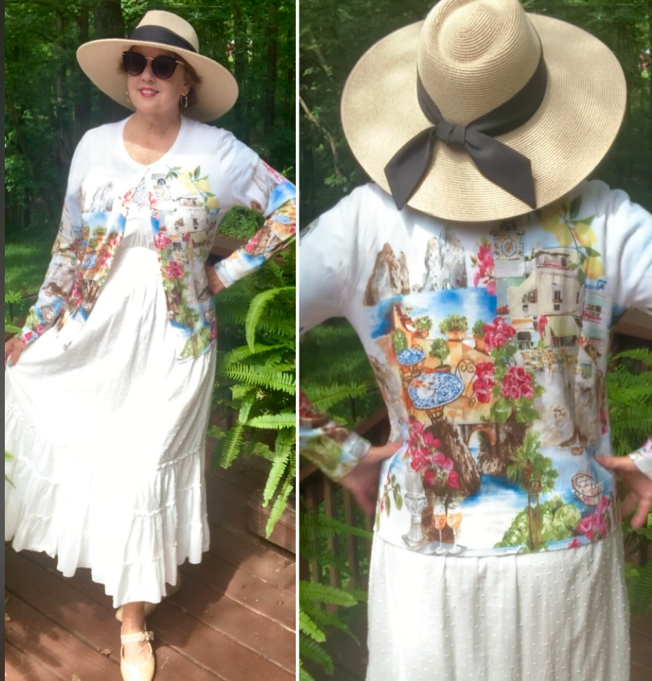 Sale Alert 🔔‼️ Beautiful cardigan 50% OFF NOW (under $50!)and features a Summer scene in watercolor style- a lightweight layer for Summer's heat☀️And shipping is free this weekend!!!
Today I've layered it over a white dress🤍 It’s also perfect to pair with your favorite jeans👖 
I have 2 pairs of raffia shoes that I currently alternate between in Summer. So I'll link both!
And this hat 👒 is one
of my favorites! I love the wide brim, the ribbon, and that it is UPF50- you can stay safe and stylish in the sun☀️ 
Complete your feminine style with a pretty cameo statement ring. Mine belonged to my Grandmother, but l've linked 2 options for you.
Follow me for more Fashion Inspiration❤️
#Itksalealert
#Itkover40
#Itkstyletip

#LTKshoecrush #LTKmidsize #LTKSeasonal
