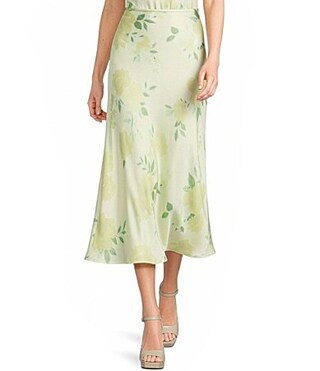 GB Satin Floral Print Coordinating Midi Skirt -  2XL | Dillard's