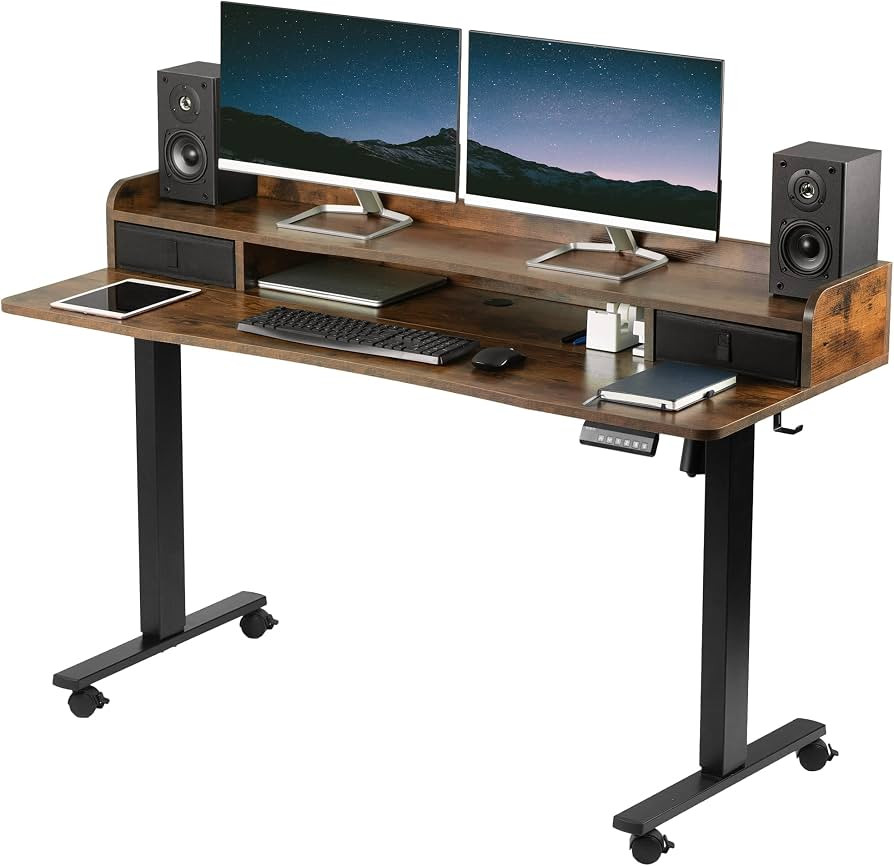 VIVO Electric 2-Tier Height Adjustable 60 x 24 inch Stand Up Desk, Mobile Standing Workstation wi... | Amazon (US)