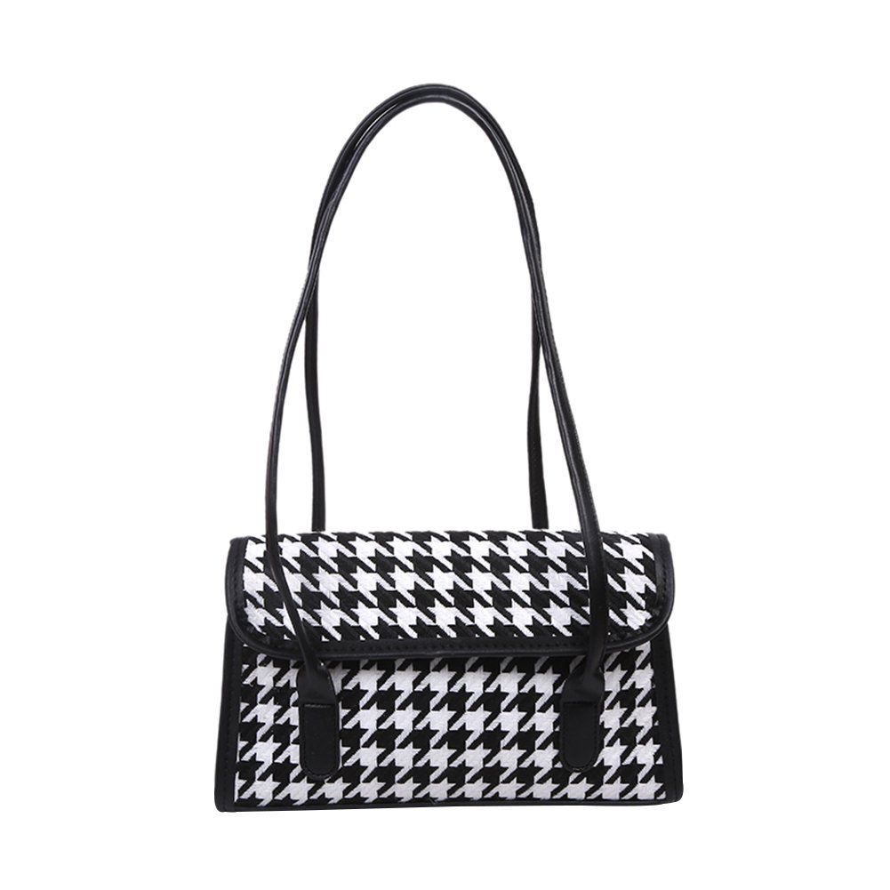 Happybear Portable Plaid Shoulder Handbag Female Street Underarm Bag Houndstooth Clutches (Black) | Walmart (US)