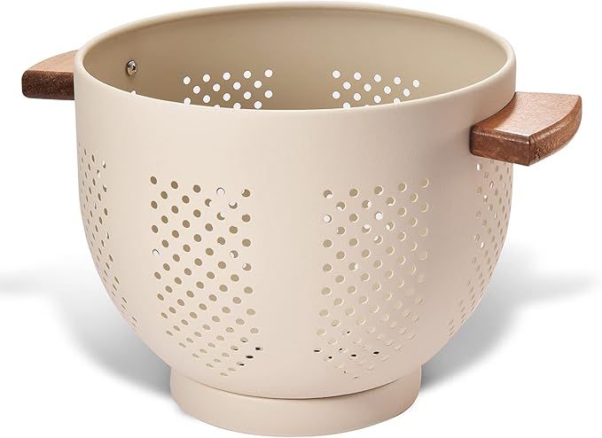 Metal Colander with Wood Handle and Stable Base, Powder Coated Steel Kitchen Strainer Basket for ... | Amazon (US)