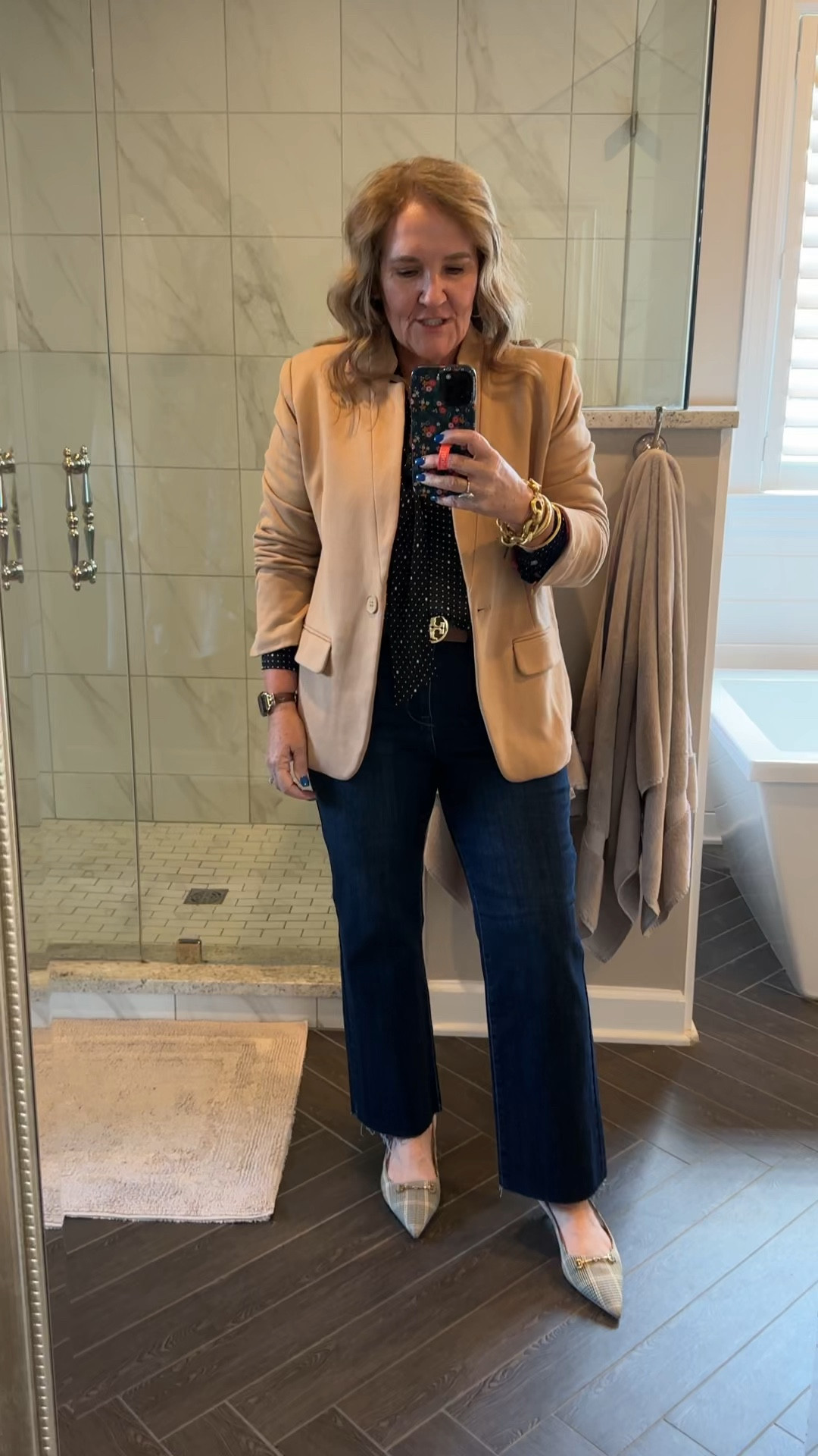 Love this look so had the share! My kitten heels are on the Nordstrom anniversary sale. Tts. Price goes up on 8/5  
Blazer is knit. I wear it larger size. 10% off code NANETTE10

Blouse matches a pleated skirt at Walmart. Such a great work outfit. 

Jeans have great stretch. Love them for work and this business casual look. 15% off code NANETTE15

#LTKBacktoSchool #LTKWorkwear #LTKMidsize