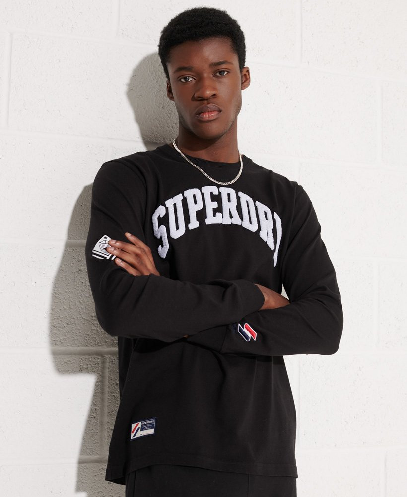 Mens - Varsity Arch Long Sleeved Top in Black | Superdry | Superdry (UK)