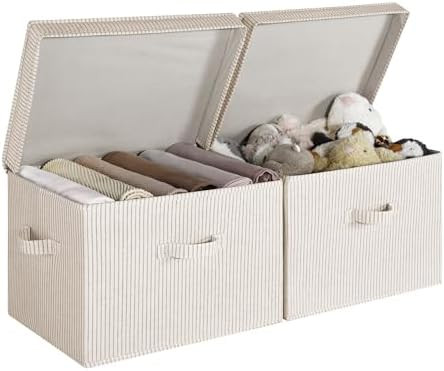 StorageWorks Fabric Storage Bins with Lid, Decorative Storage Boxes for Shelves, Stackable Closet... | Amazon (US)