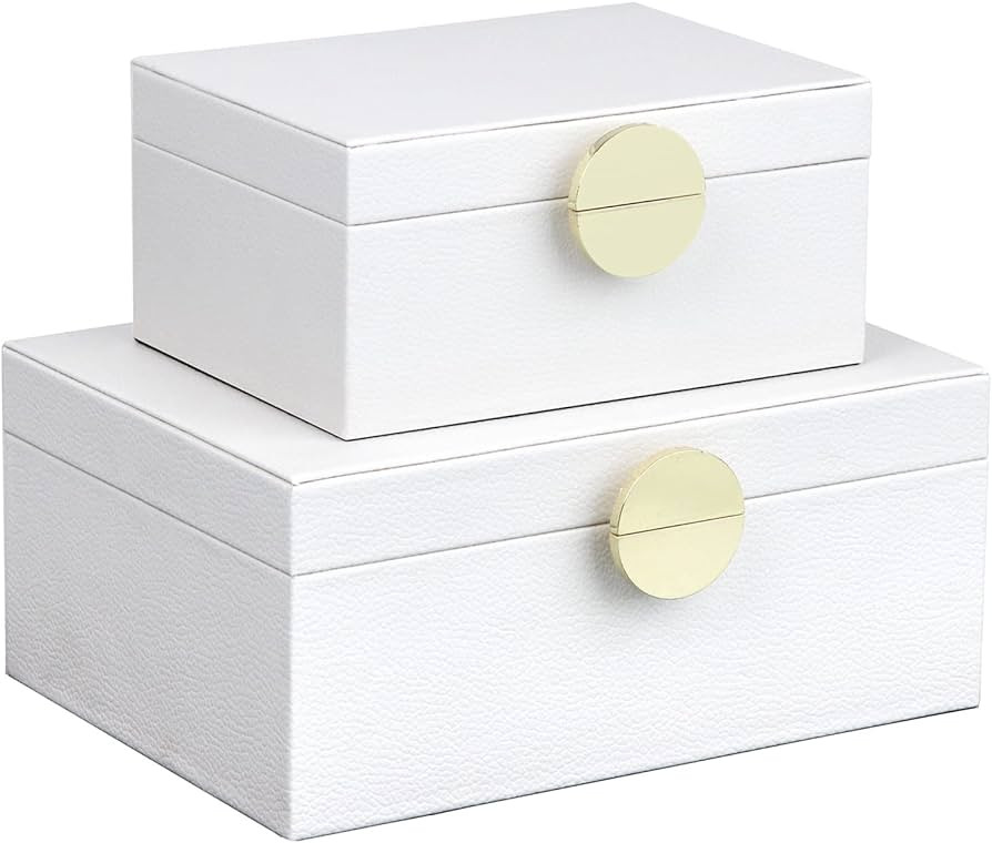 HofferRuffer Faux Leather Jewelry Boxes, Decorative Boxes Storage Accessory Organizer with Gold H... | Amazon (US)