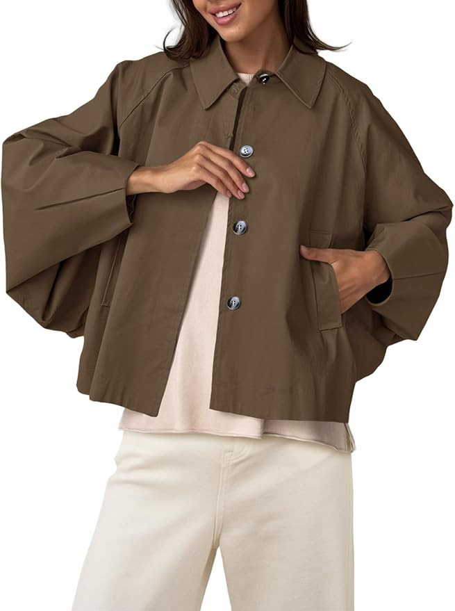 Cicy Bell Womens Cropped Jacket Lightweight Batwing Sleeve Trendy Casual Short Trench Coats Butto... | Amazon (US)