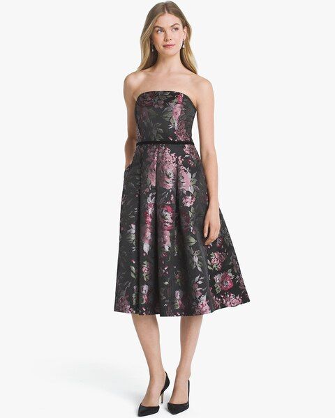Women's Strapless Floral Jacquard Fit-and-Flare Dress by White House Black Market | White House Black Market