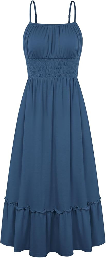 Women's Summer Maxi Dress 2026,Smocked Ruched Bust Sundress with Adjustable Straps & Pockets-Beac... | Amazon (US)