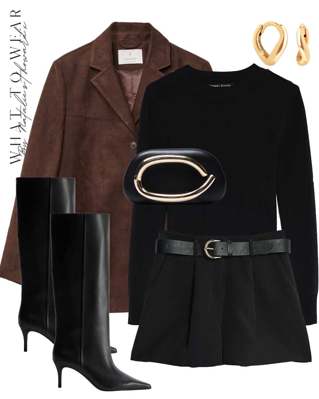 Autumn brunch or date night outfit idea. I love black paired with brown especially suede 😍 this faux suede brown blazer is gorgeous! Love these black shorts too and the long sleeve knotted black top. I have these black knee high boots and love them x

#LTKautumn #LTKstyletip #LTKuk