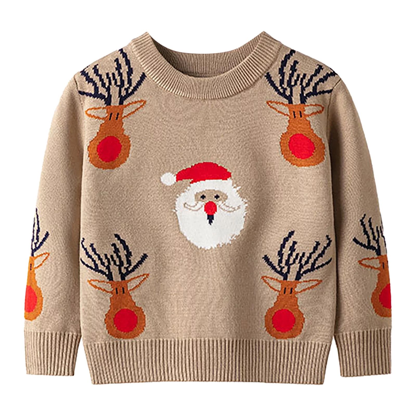 QIANGONG Boys Sweaters Christmas Elk Boys Sweaters Crew Neck Long Sleeve Boys Sweaters Khaki 2-3 ... | Walmart (US)