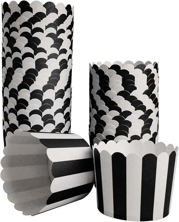 STARUBY 50 Pack Muffin Liners Baking Paper Cups Black and White Stripes Cupcake Liners Elegent Mu... | Amazon (US)