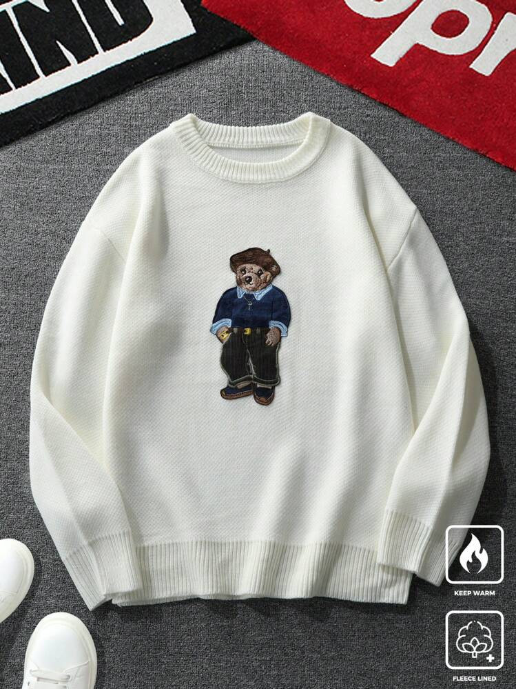 Manfinity Hypemode Men's Cartoon Bear Pattern Round Neck Long Sleeve Loose Casual Sweater, Autumn... | SHEIN