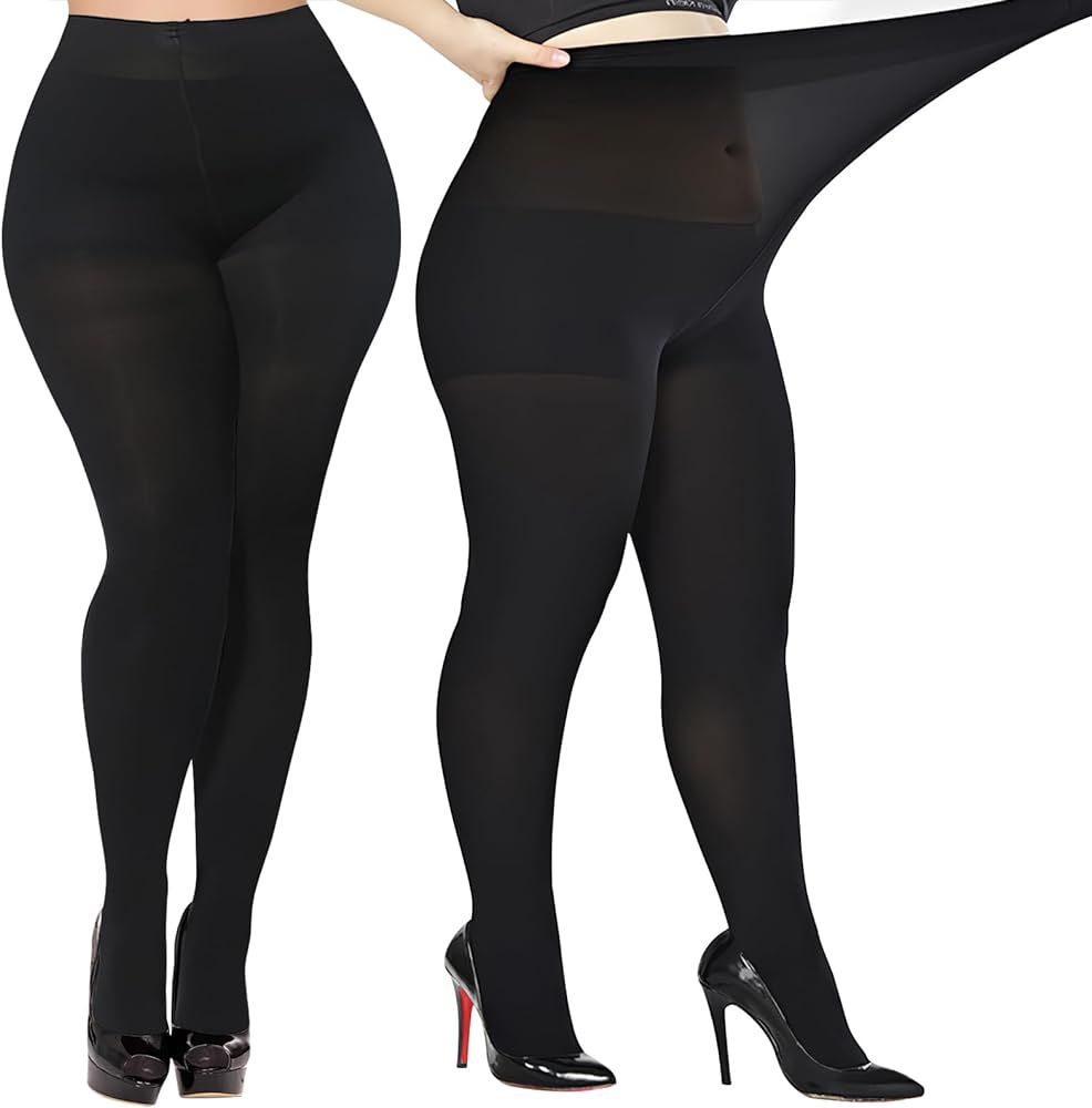 Buauty Plus Size 80D Tights for Women, High Waist Soft Opaque Tights, Pantyhose with Run Resistan... | Amazon (US)