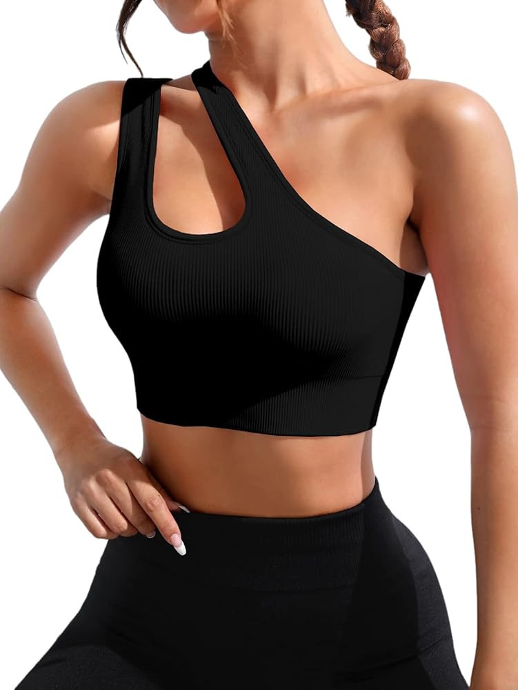 Verdusa Women's One Shoulder Cut Out Sports Bra Workout Yoga Top | Amazon (US)