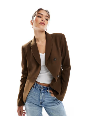 ASOS DESIGN asymmetric blazer in brown | ASOS (Global)