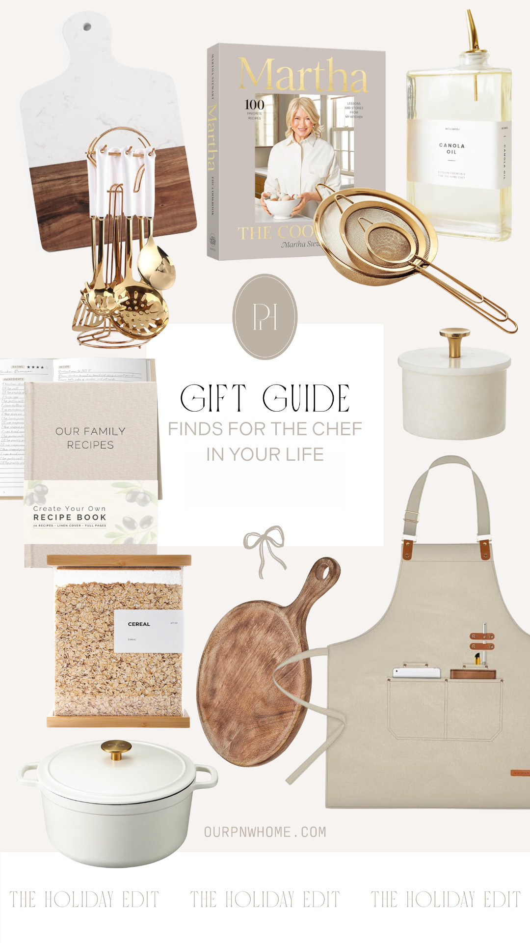 Amazon picks that make the perfect gift for the chef in your life!

gifts for the chef, gifts for the cook, chef's apron, kitchen apron, cookbook, recipe keeper, recipe book, marble cutting board, wood cutting board, round cutting board, charcuterie board, cheese board, white and gold utensil set, oil dispenser, gold strainers, fine mesh strainers, salt cellar, white dutch oven, modern kitchen, cereal dispenser, dry goods container, pantry container, white and gold kitchen, neutral kitchen 

 #LTKGiftGuide #LTKHoliday #LTKHome