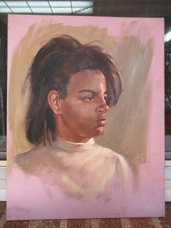 Vintage RETRO Black Woman Oil Portrait PAINTING c1970s | Etsy (US)