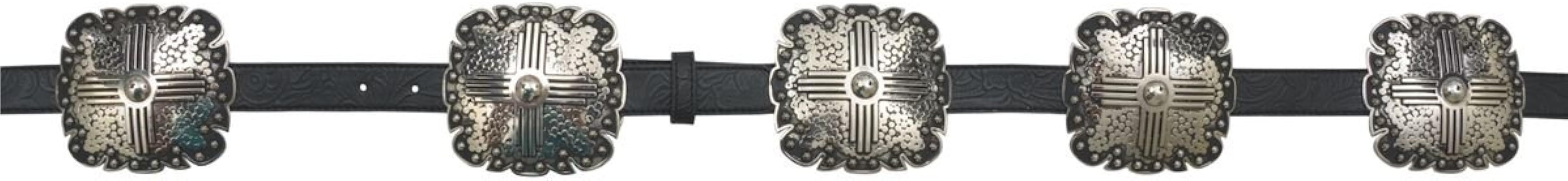 Angel Ranch Ladies Black Floral Embossed Leather Belt with Antique Silver Tone Square Conchos, Re... | Amazon (US)