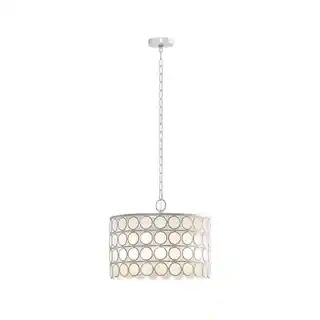 4-Light, White Finish, Glass Drum Shade Design Chandelier, for Kitchen, Bulb not Included | The Home Depot