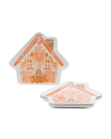 4Pk Holly Jolly Gingerbread House Figural Appetizer Plates | TJ Maxx