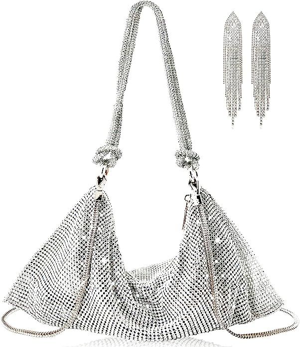 Rumdin Rhinestone Purse Top Handle Mesh Bag Crossbody bag Purse Clutch Purses for Women Gift Earr... | Amazon (US)