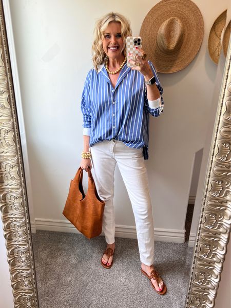 🚨sales alert 
Lisi lurch 30% off site wide no code needed… gold beaded necklace, bracelets and hoops 

Kut from the Kloth Diana jeans (they say relaxed skinny jeans) but for me they fit like a straight leg jean. TTS 

Spanks button up top fits true to size, fits so good and the perfect crisp weight 

🚨SAVE 10% off all Spanx with my CODE: DEARDARCYXSPANX

Vegan tote by social Threads perfect color to go with everything! A BEST SELLER  for me

Tori Burch miller sandals the perfect go to summer sandal tts 






#LTKFindsUnder100 #LTKSaleAlert #LTKStyleTip